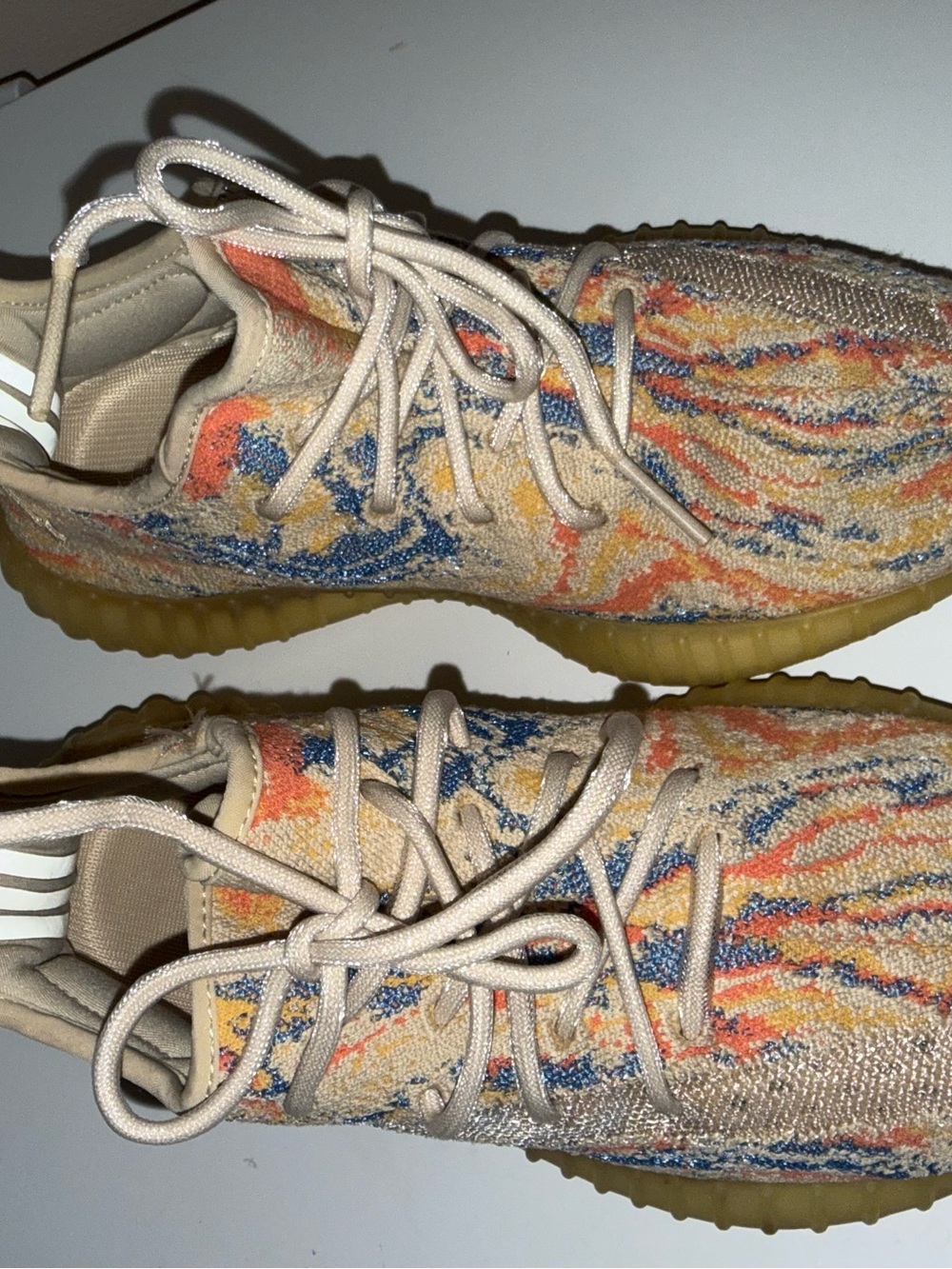 Yeezy Multicolor Knit Athletic Sneakers with Blue, Orange and Yellow V3